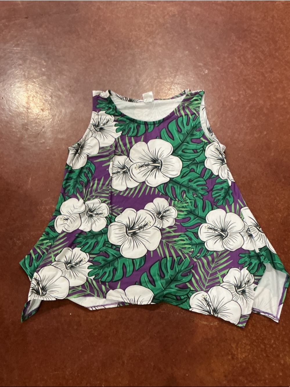 Tropical Scoop Neck Tank Top in Purple & Green